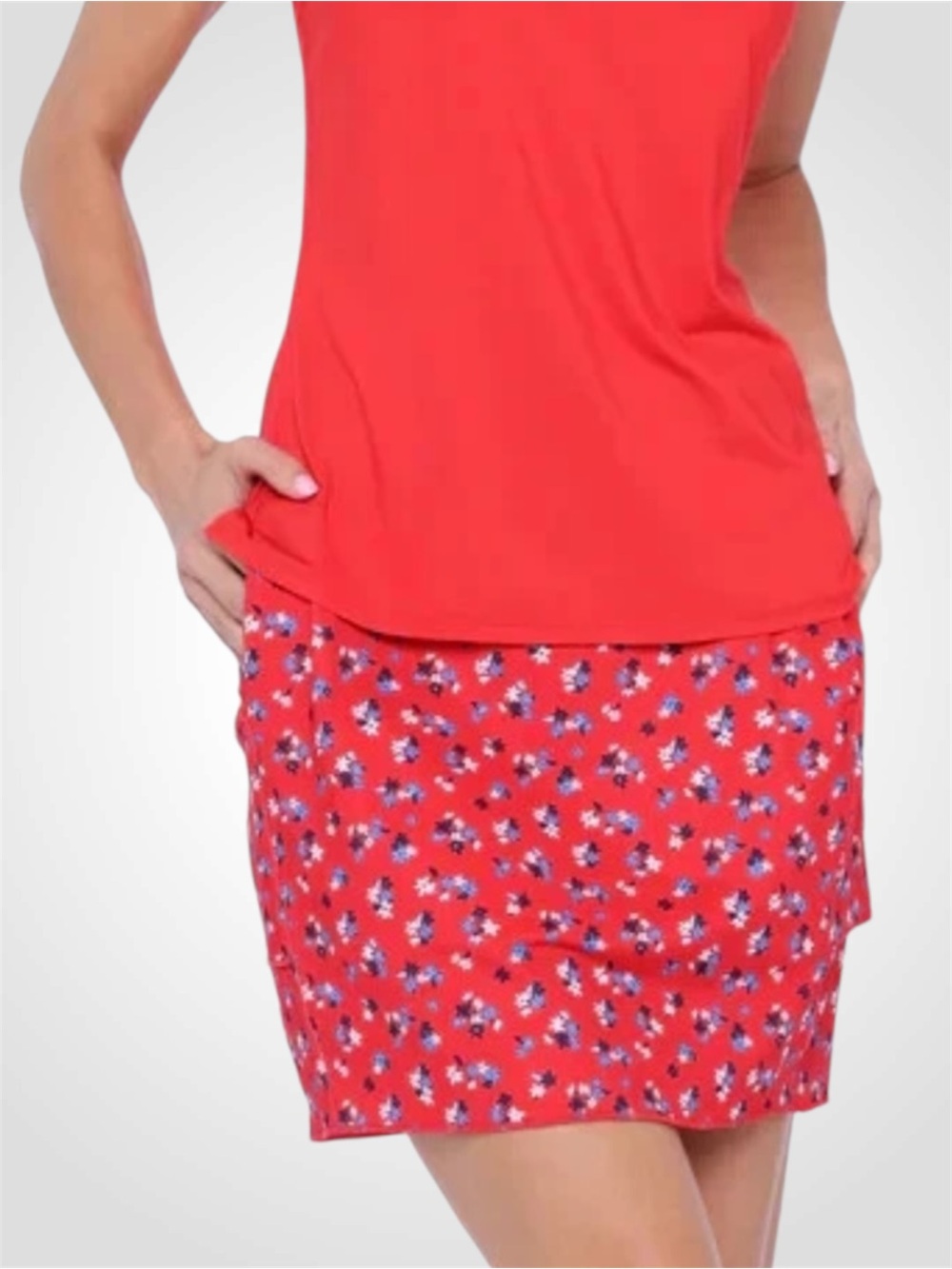 Belyn Key American Beauty Red Floral Women's Tiered Skort With Pockets S NWT